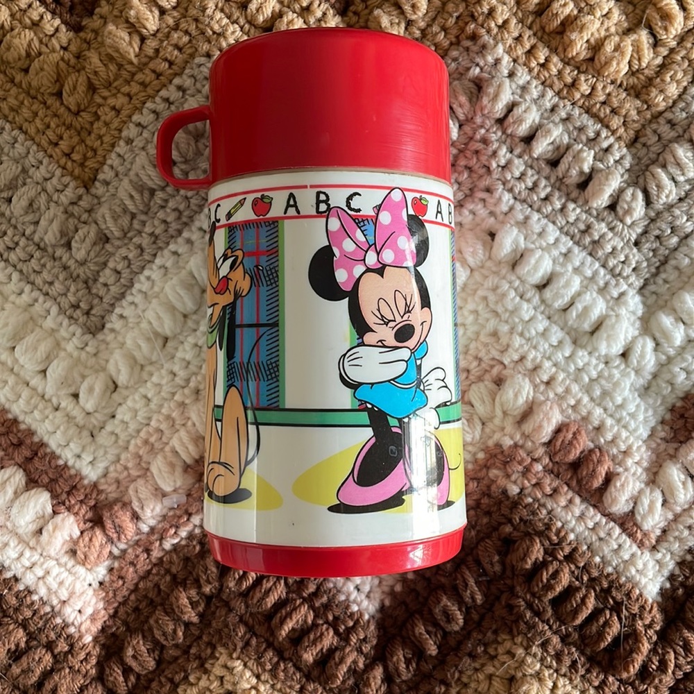 🎒 Vintage Disney Aladdin Thermos – Mickey, Minnie & Pluto – 6.5”